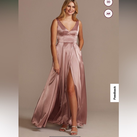 David's Bridal charmeuse tank v-neck bridesmaid dress with slit